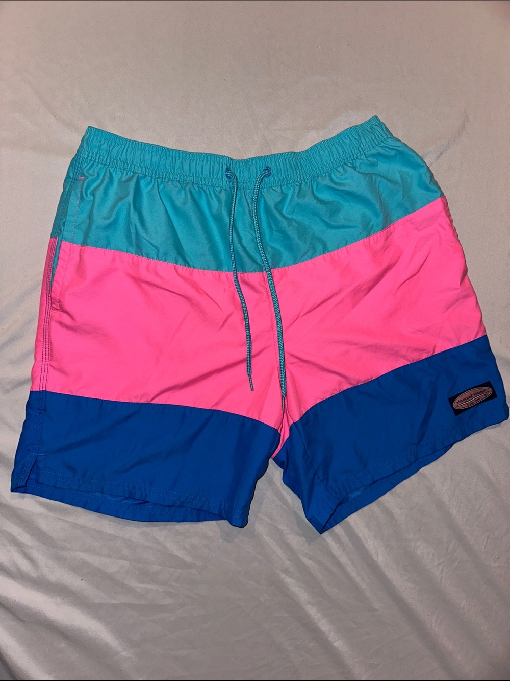 Vineyard Vines Chappy Swim Trunks Shorts -Teal, Pink, & Blue, Men’s Medium